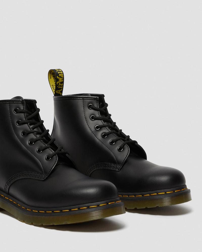 Men's Dr Martens 101 Yellow Stitch Smooth Leather Ankle Boots Black | AU 413HAP